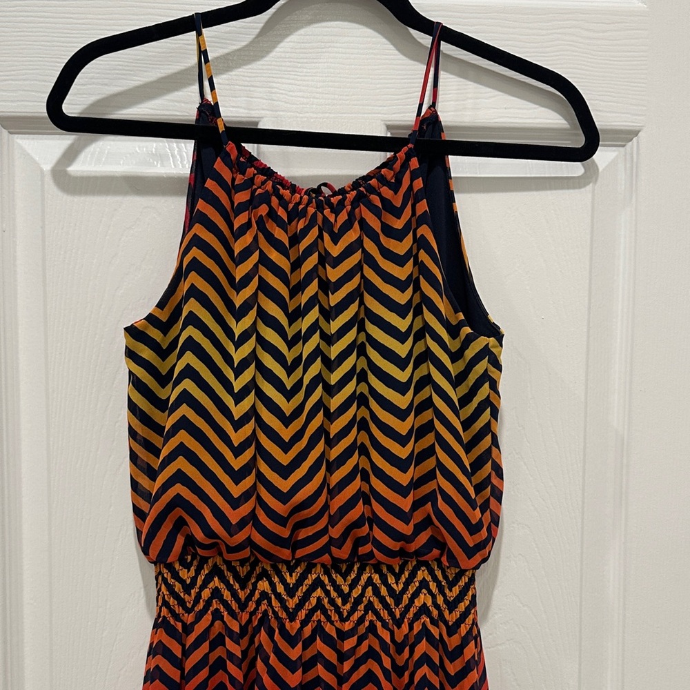 Sweet Storm Chevron Maxi Dress in Red, Orange, Yellow and Blue